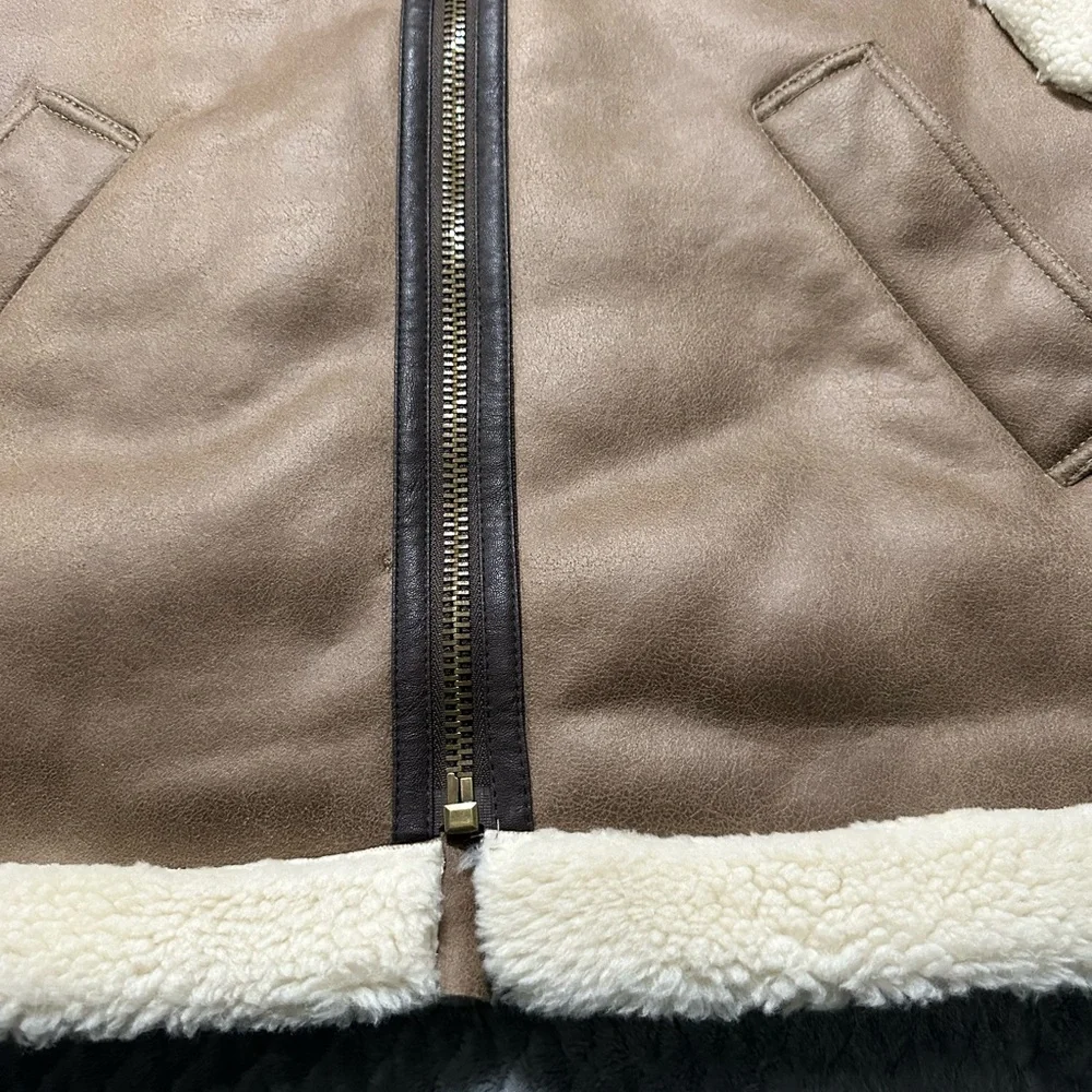 Zara Cream and Brown Shearling Vest - Picture 3 of 8